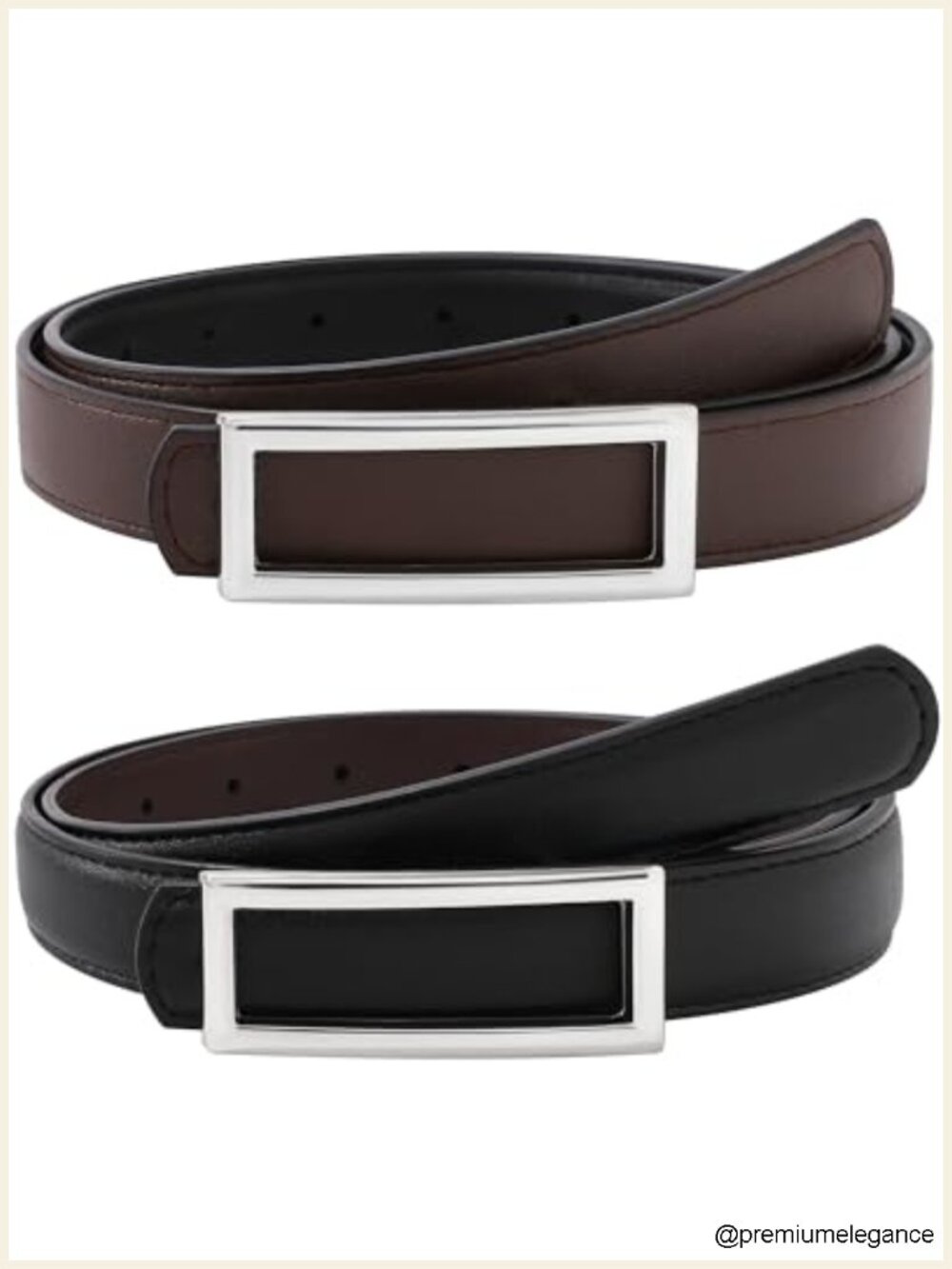 Women's Reversible Skinny PU Leather Belt 2-in-1 Gold Buckle